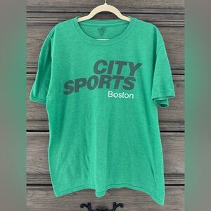 City Sports Boston Vintage Graphic Tee Green Short Sleeve T-Shirt Logo Size XL